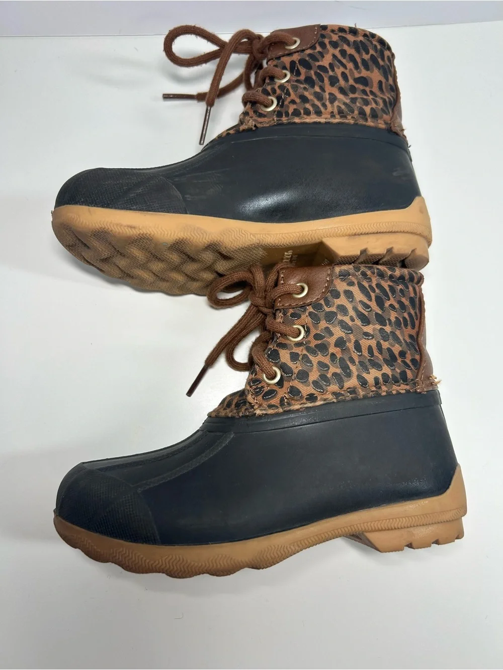 Girls Toddler Sperry Port Duck Boots Brown  Leopard print size 10